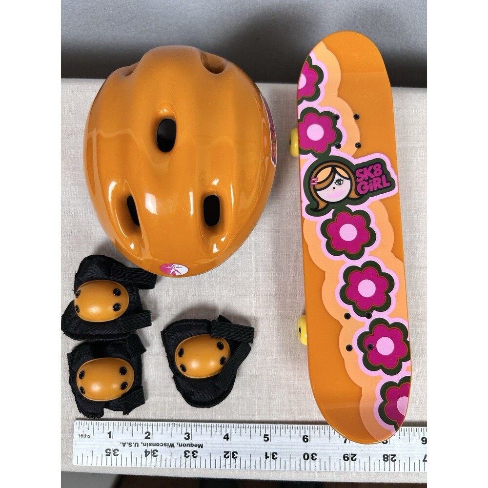 American Girl “Sk8er Girl” Retired Orange Skateboard And Helmet Set